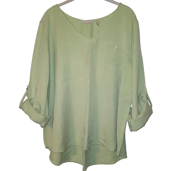 Soft Surroundings Tencel Margarita Green With Roll Tab Sleeves - Picture 1 of 8